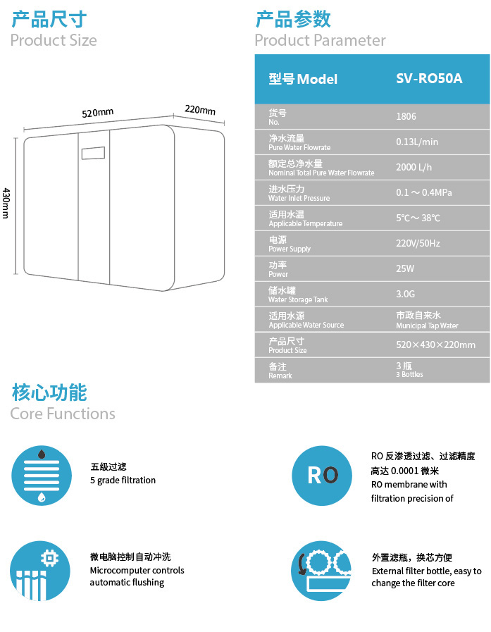 森薇 RO反滲透凈水器SV-RO50A(1806)產(chǎn)品參數(shù)